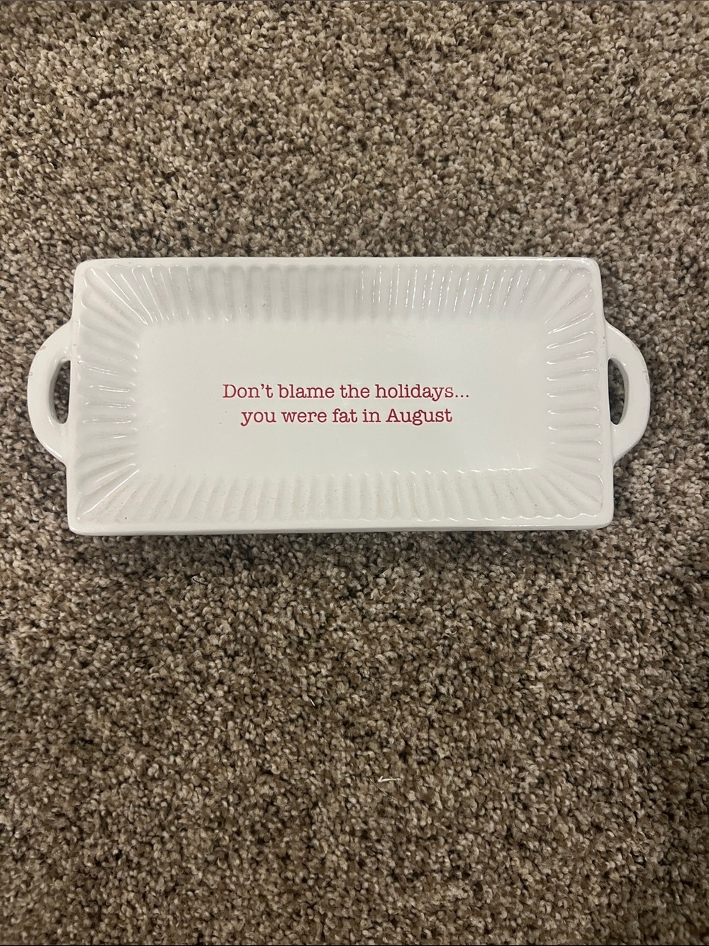 Mud Pie Small White Ceramic Serving Tray with Red Holiday Quote